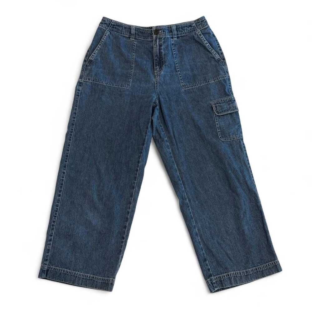 Blue Cotton Denim Cargo Pants Capri Y2K